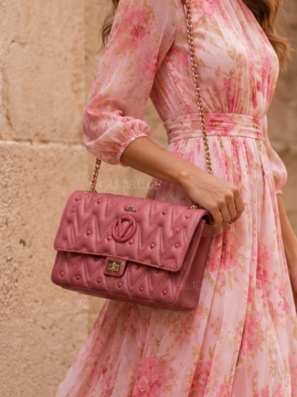 Valentino by Mario Valentino Pink Quilted Leather Crossbody Shoulder Bag NWT